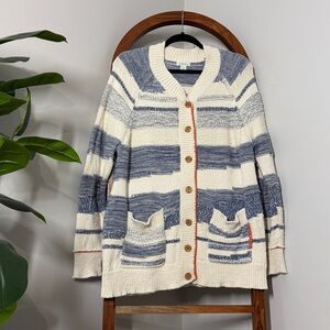 Sundance LARGE White Blue J’adore La Mer Cardigan Sweater